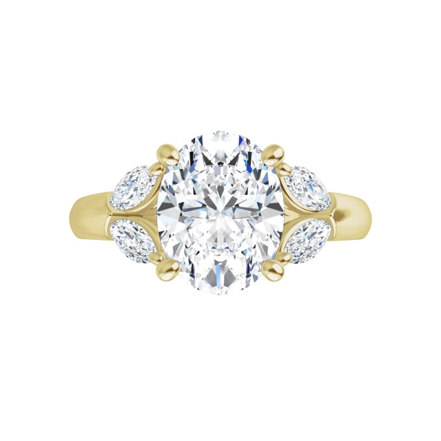 360 Video for 2 CT Oval and Marquise 5-Stone Diamond Engagement Ring for women Set in Yellow gold