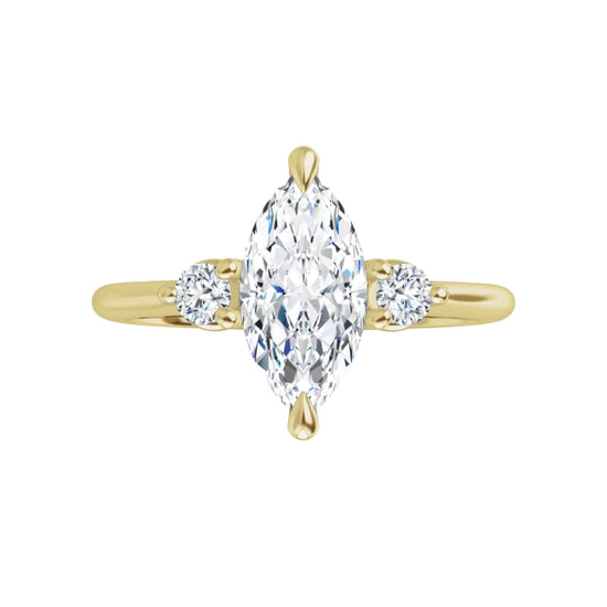 360 Video for 1 CT Marquise & Round three Stone diamond engagement Ring  Set in Yellow Gold