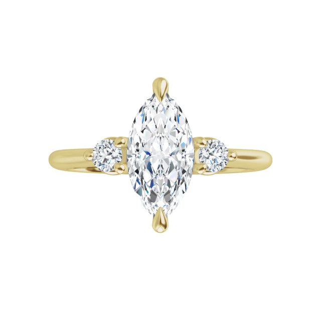 360 Video for 1 CT Marquise & Round three Stone diamond engagement Ring  Set in Yellow Gold