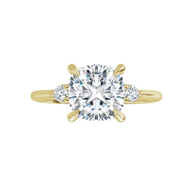 360 Video for 2 CT cushion and Round three Stone Engagement Ring Set in Yellow Gold