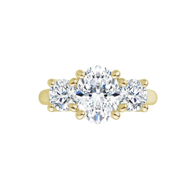 360 Video for Three Stone oval and round 3-Stone diamond engagement Ring set in Yellow Gold