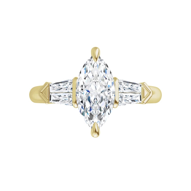 360 Video for Marquise & Tapered Baguette Diamond Engagement Ring for Women  Set in Yellow Gold