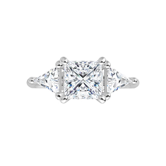 360 Video for three-Stone Princes and Triangle Diamond Engagement Ring Set in white gold or platinum 