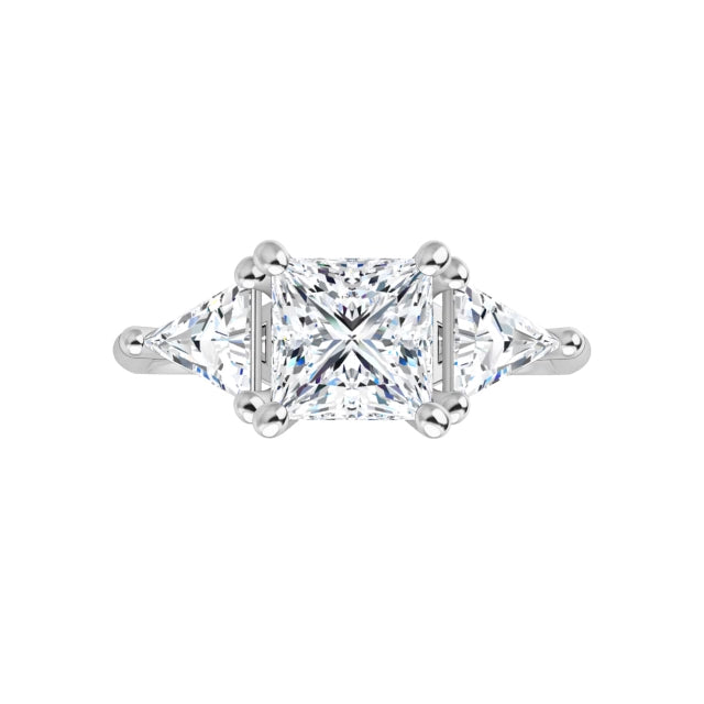 360 Video for three-Stone Princes and Triangle Diamond Engagement Ring Set in white gold or platinum 