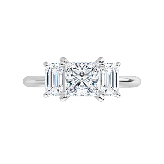 Video of Princess Cut and Emerald Cut Three-Stone Diamond Engagement Ring 14K White Gold