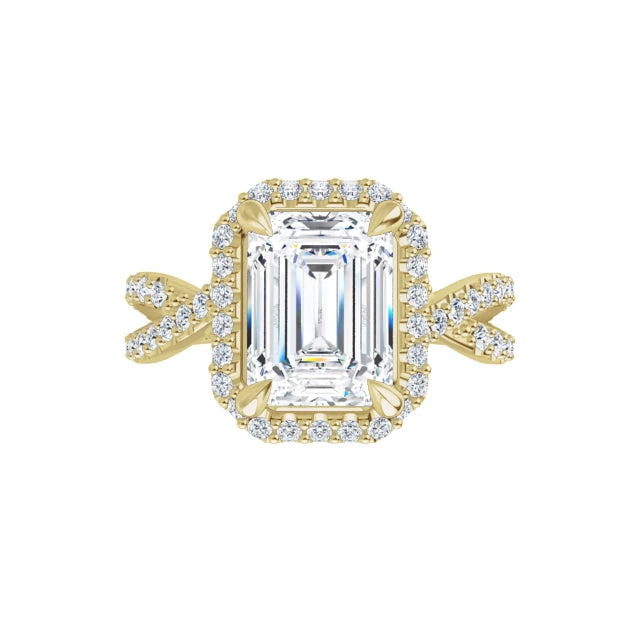 360 Video for 2 1/2 Halo Style Emerald Cut Diamond Engagement Ring with Twisted Shank accented in Diamond set in yellow gold