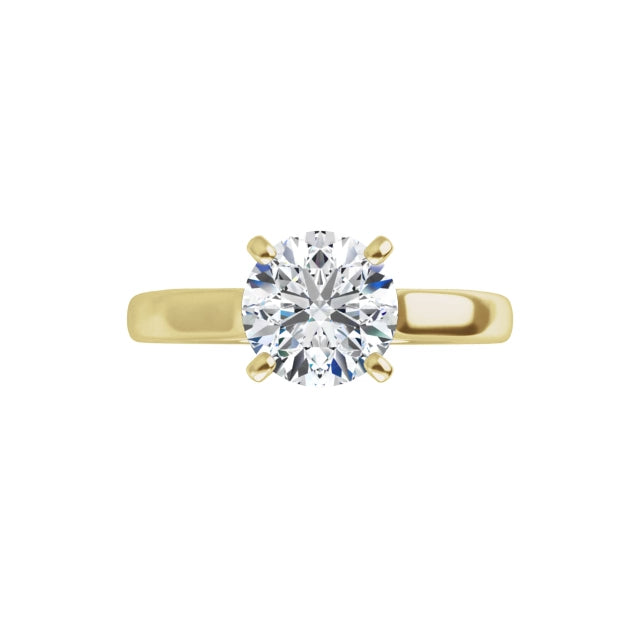 360 Video Classic 4-prong round solitaire engagement ring in 14K Yellow gold with a 1 carat diamond, timeless Tiffany-style design.