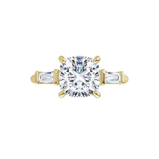 360 Video for 2CT Cushion and baguette three Stone Diamond Engagement Ring Set in Yellow Gold