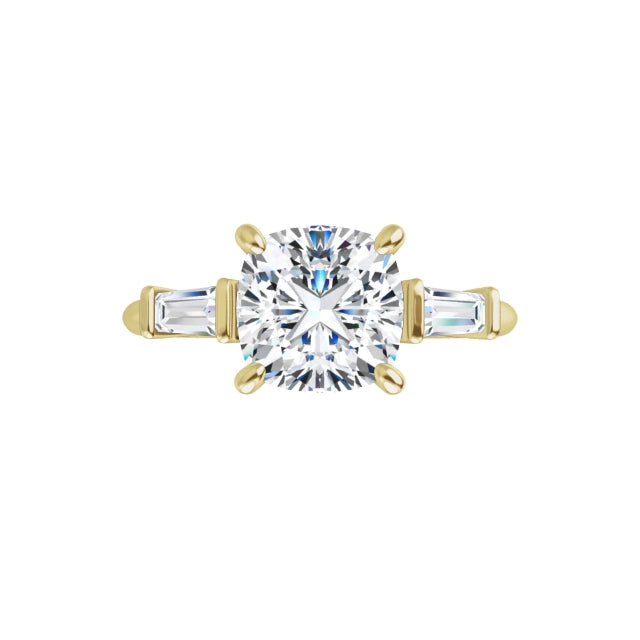 360 Video for 2CT Cushion and baguette three Stone Diamond Engagement Ring Set in Yellow Gold