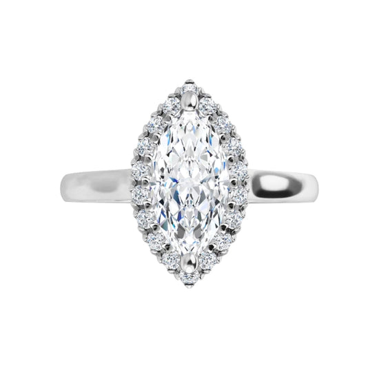 360 Video for 1 CT Halo Style Marquise Diamond Solitaire Engagement Ring Set in white gold or platinum 