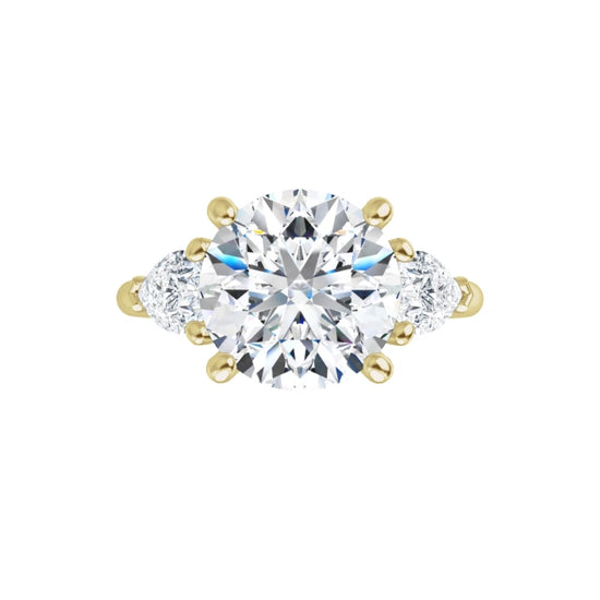 360 Video for 3 1/4 CTW Three-stone diamond engagement ring with round center and pear-shaped side stones in Yellow Gold