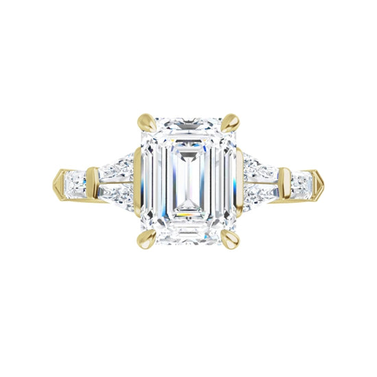 360 Video for 2 CT 5-Stone Emerald Cut diamond engagement ring with tapered baguette and Straight baguette side stones  Set in yellow gold