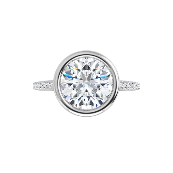 360 Video for 2 CT Modern Bezel Set Diamond Engagement Ring with accented Shank set in white gold or platinum
