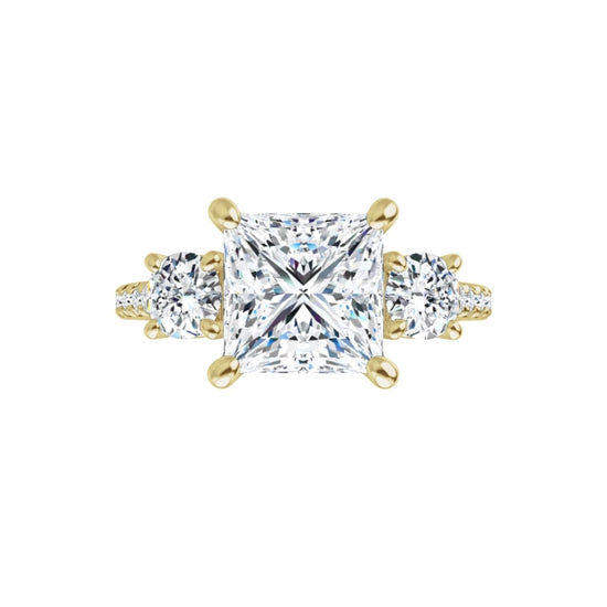 360 Video for 2 CT Princes & Round 3-Stone Diamond Engagement Ring Set in Yellow Gold