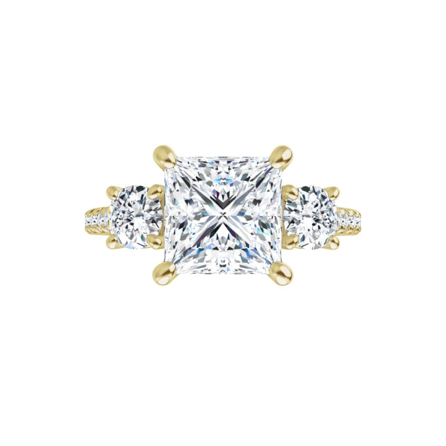 360 Video for 2 CT Princes & Round 3-Stone Diamond Engagement Ring Set in Yellow Gold