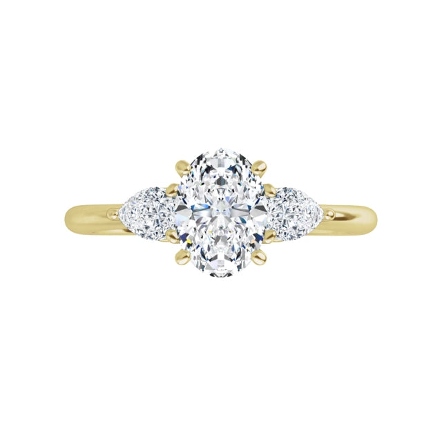 oval 1 CTW Three-Stone Diamond Engagement Ring 14K Yellow Gold 360