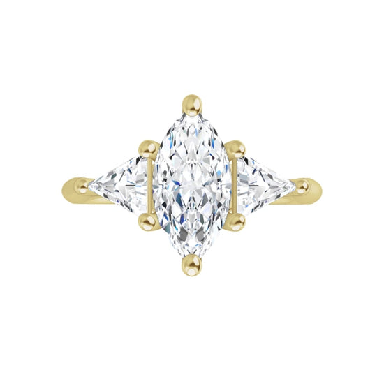 360 Video for 1 CT Marquise and Trillion Three Stone Diamond Engagement Ring for Women Set in Yellow Gold