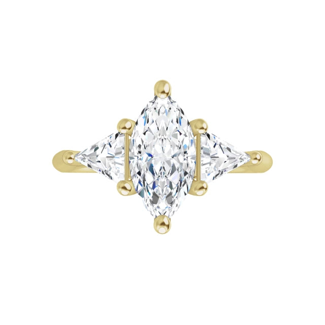 360 Video for 1 CT Marquise and Trillion Three Stone Diamond Engagement Ring for Women Set in Yellow Gold