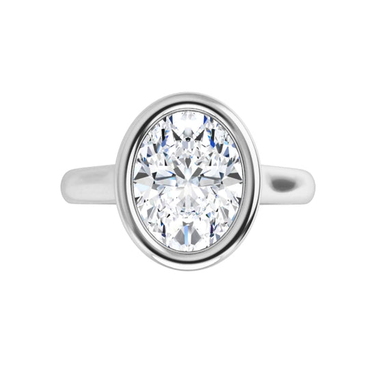 2 CT Bezel Set Oval Shape Diamond Solitaire Engagement Ring for Women Set in white gold or Platinum 