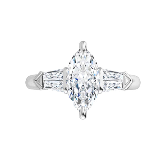 360 Video for Marquise & Tapered Baguette Diamond Engagement Ring for Women  Set in white gold or platinum 