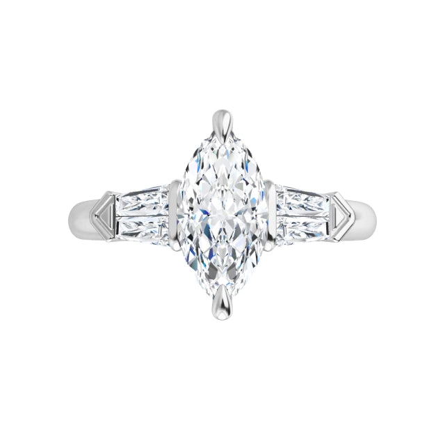 360 Video for Marquise & Tapered Baguette Diamond Engagement Ring for Women  Set in white gold or platinum 