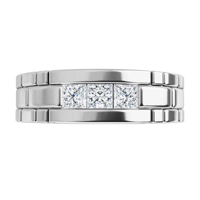 Video of  three Diamond Stones men wedding band white gold 