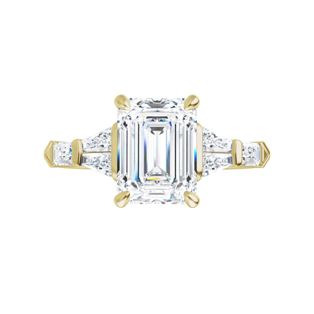 360 Video for 2 CT 5-Stone Emerald Cut diamond engagement ring with tapered baguette and Straight baguette side stones  Set in Yellow Gold