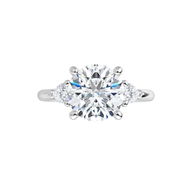 360 Video for 2 1/4 CTW Three-stone diamond engagement ring with round center and pear-shaped side stones in Platinum 