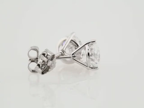 Video for 18K White Gold 3 Prong Diamond Stud Earrings