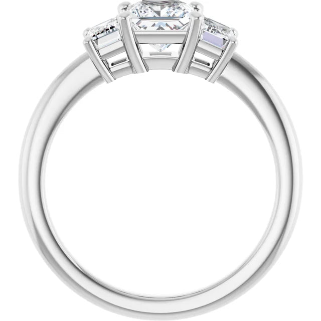 Princess Cut and Emerald Cut Three-Stone Diamond Engagement Ring 14K White Gold