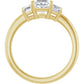 Princess Cut and Emerald Cut Three-Stone Diamond Engagement Ring Yellow Gold