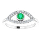 evil Eye Diamond Ring - Emerald Ring on 14K White Gold 