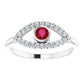 evil Eye Diamond Ring for women - Ruby Ring on 14K White Gold Details