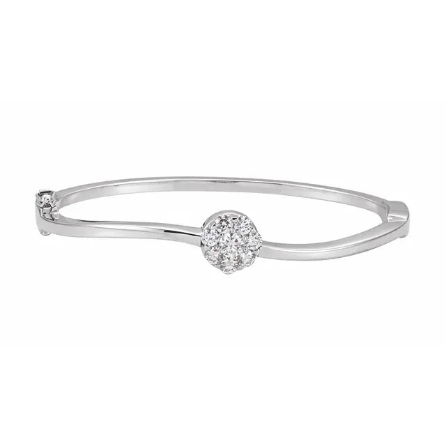 14K White Gold 1 CTW Cluster Bangle Diamond Bracelet