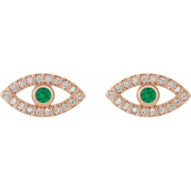 women stud earrings rose gold Emerald  eye picture 