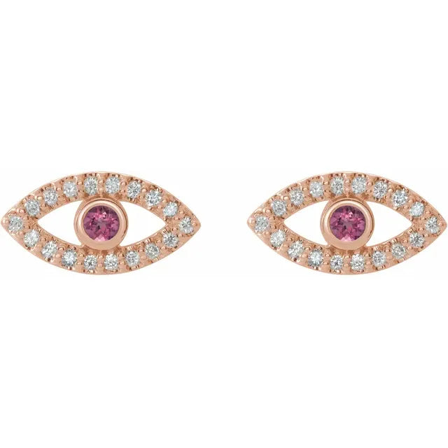 women stud earrings rose gold pink tourmaline eye picture 