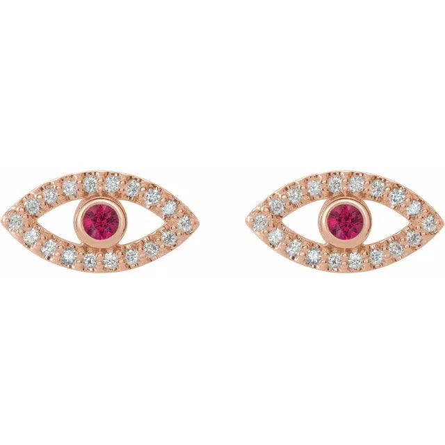 women stud earrings rose gold Ruby eye picture 