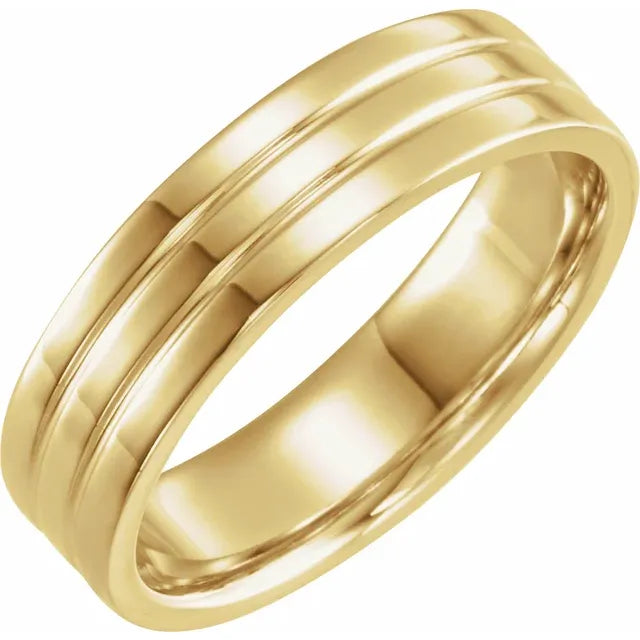 ridged gold men ring, yellow gold