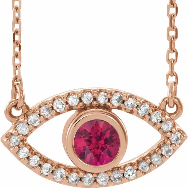 Evil Eye ruby Necklace 14k Rose Gold