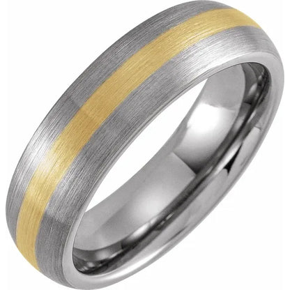 Tungsten & 18K Yellow Gold Domed Men ring