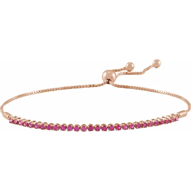 14K rose Gold bolo bracelet Natural Ruby