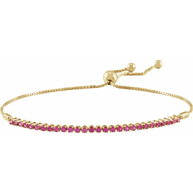 14K Yellow Gold bolo bracelet Natural Ruby