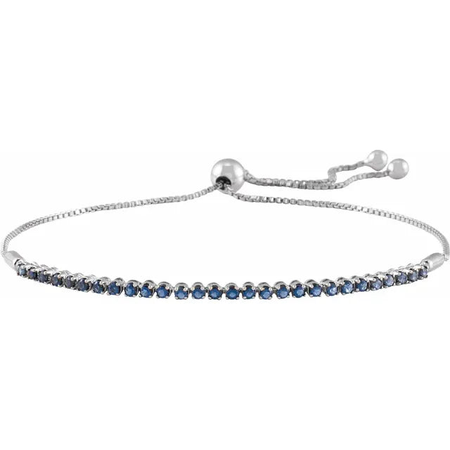 14K White Gold Gold bolo bracelet Natural blue Sapphire 