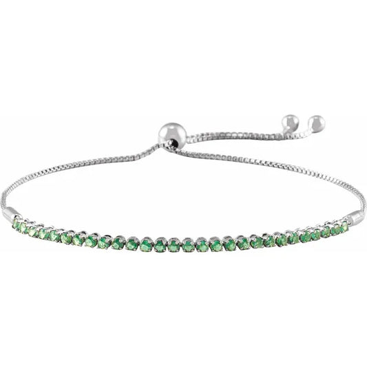 14K White Gold bolo bracelet Natural Emerald 