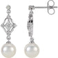 pearl dangle earrings with diamond on 14k gold 