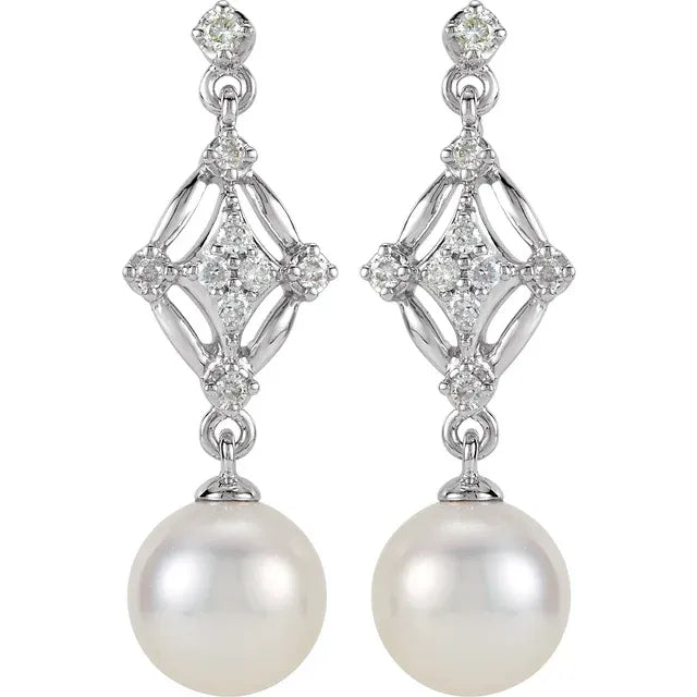 diamond pearl diamond earrings / Pearl earrings 