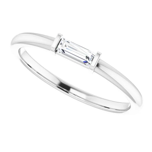 Straight Baguette Step Natural Diamond Stackable Ring