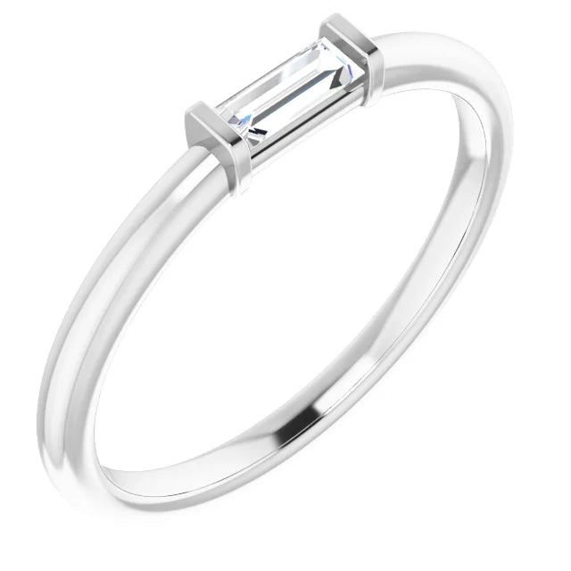 Straight Baguette Step Natural Diamond Stackable Ring