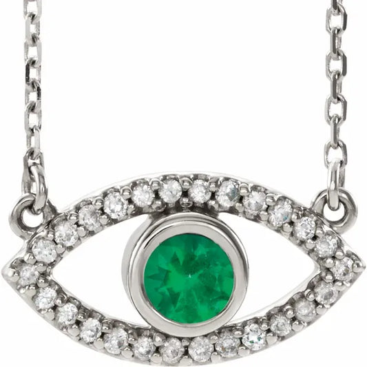 Evil Eye necklace 14K White gold