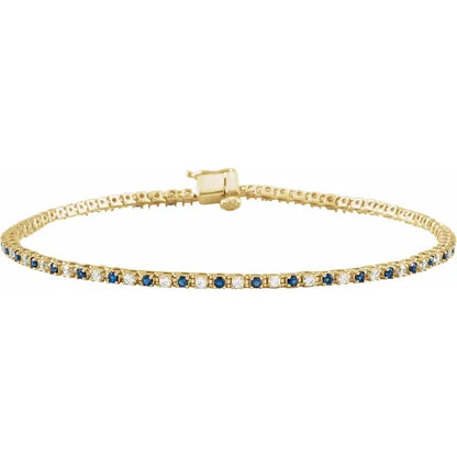 14K Gold Natural Blue Sapphire & Natural Diamond tennis Bracelet